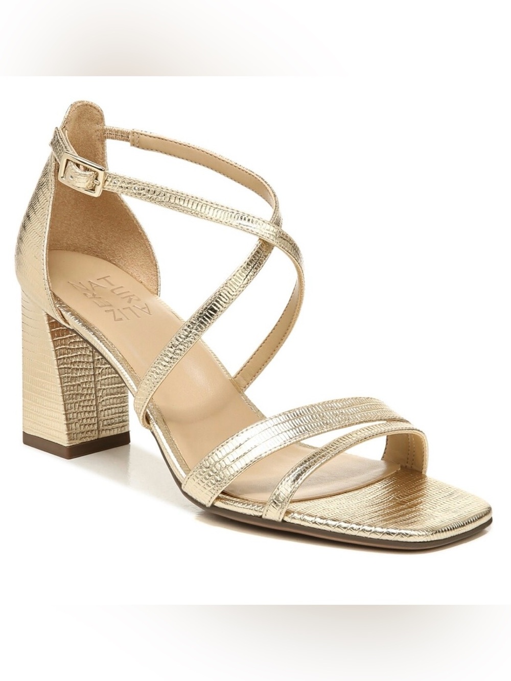 Naturalizer Tiff Metallic Gold Strappy Block Heel Sandals Square Toe 9.5